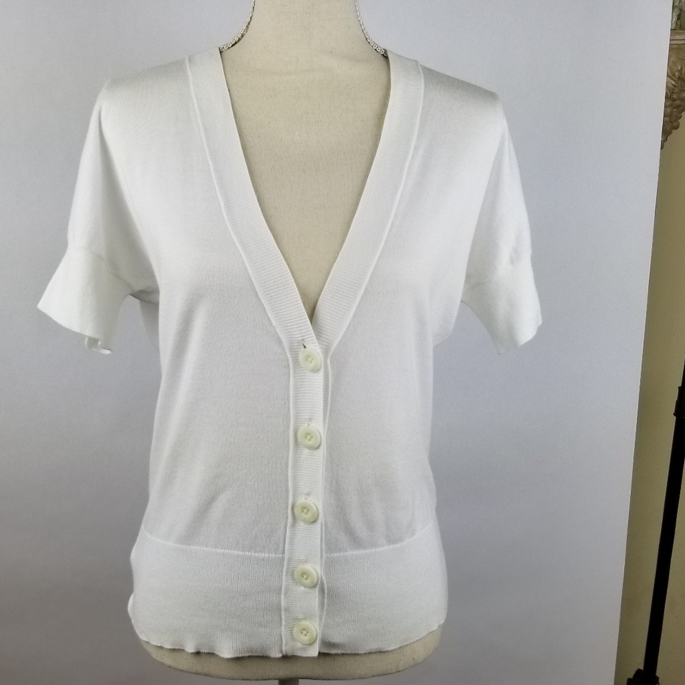 Loft Wht Cardigan Button Front Sz M Raglan Slvs